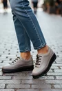 Pantofi dama casual taupe din piele naturala cu siret