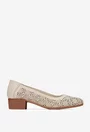 Pantofi dama crem din piele cu model perforat