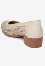 Pantofi dama crem din piele cu model perforat