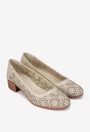 Pantofi dama crem din piele cu model perforat