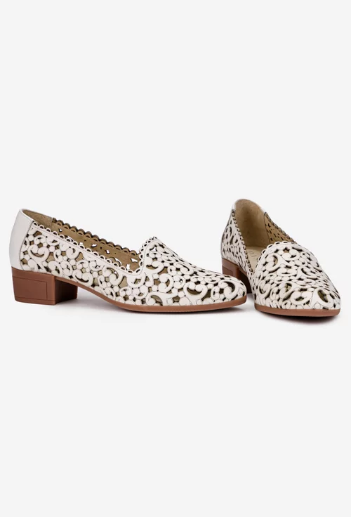 Pantofi dama crem din piele naturala cu model perforat