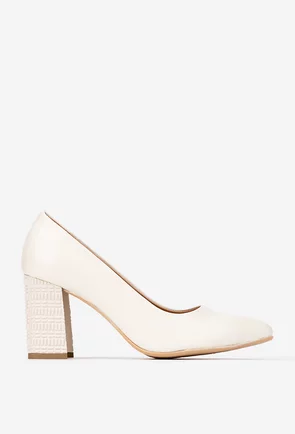Pantofi dama crem din piele naturala cu toc deosebit