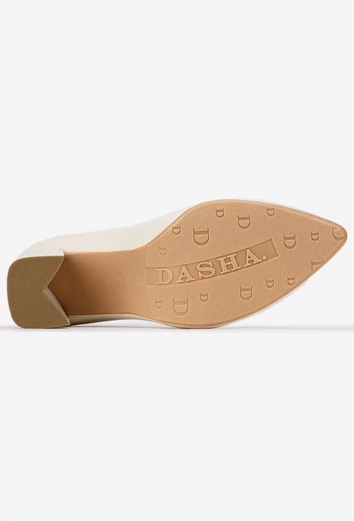 Pantofi dama crem din piele naturala cu toc deosebit