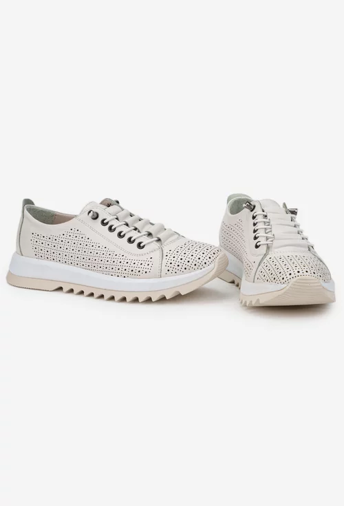 Pantofi dama crem din piele naturala perforata