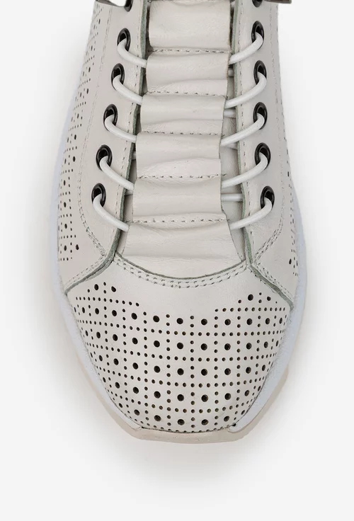 Pantofi dama crem din piele naturala perforata