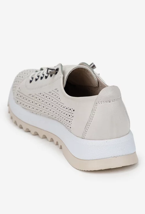 Pantofi dama crem din piele naturala perforata