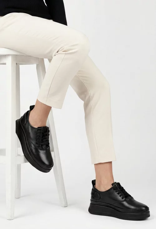 Pantofi dama cu siret din piele naturala neagra picture - 2