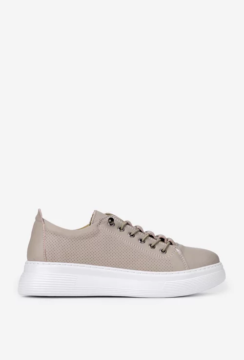 Pantofi dama cu siret elastic bej din piele naturala
