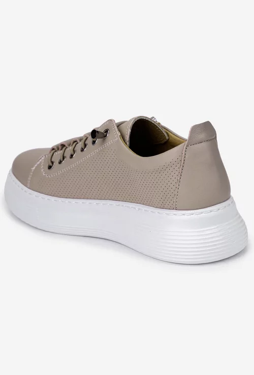 Pantofi dama cu siret elastic bej din piele naturala