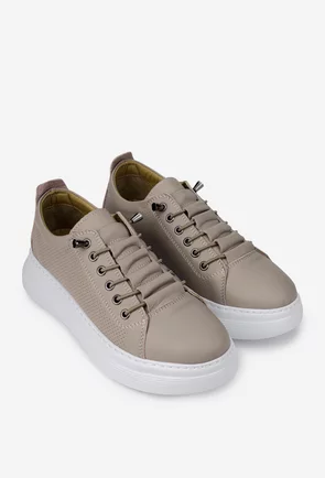 Pantofi dama cu siret elastic bej din piele naturala