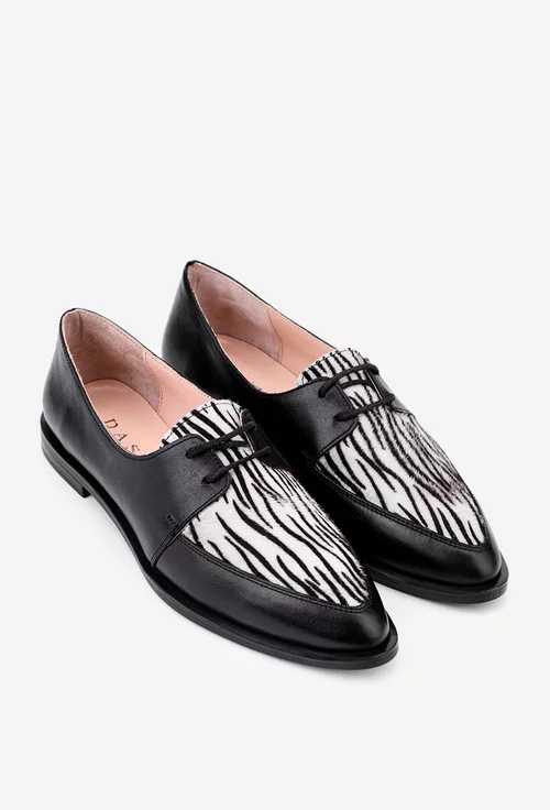 Pantofi dama deosebiti din piele naturala neagra cu insertie animal print