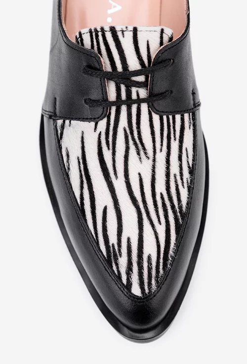 Pantofi dama deosebiti din piele naturala neagra cu insertie animal print