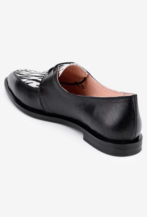 Pantofi dama deosebiti din piele naturala neagra cu insertie animal print