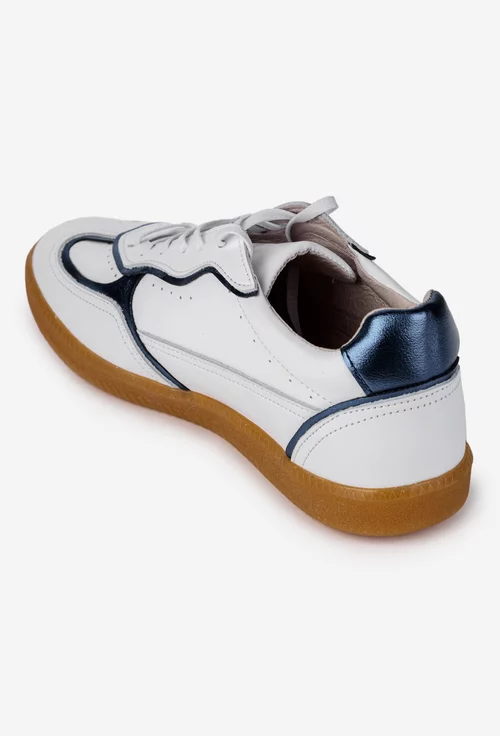 Pantofi dama din piele alba cu detalii albastre