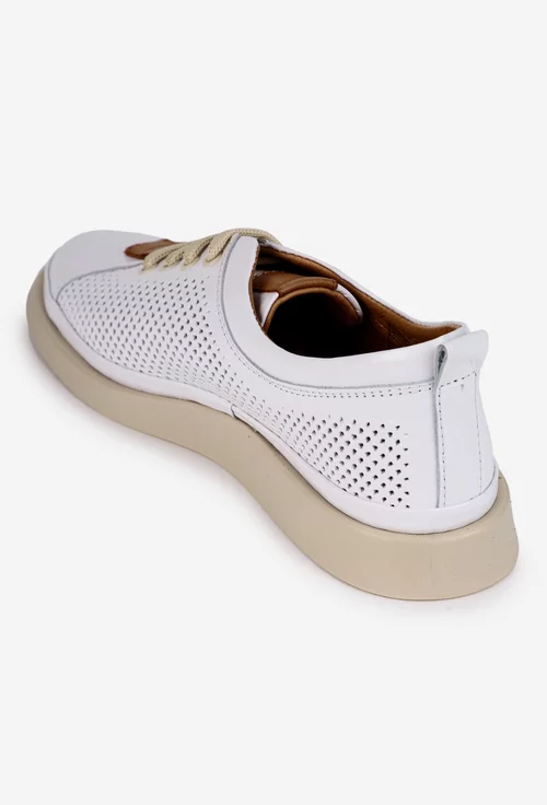 Pantofi dama din piele alba cu detalii maro