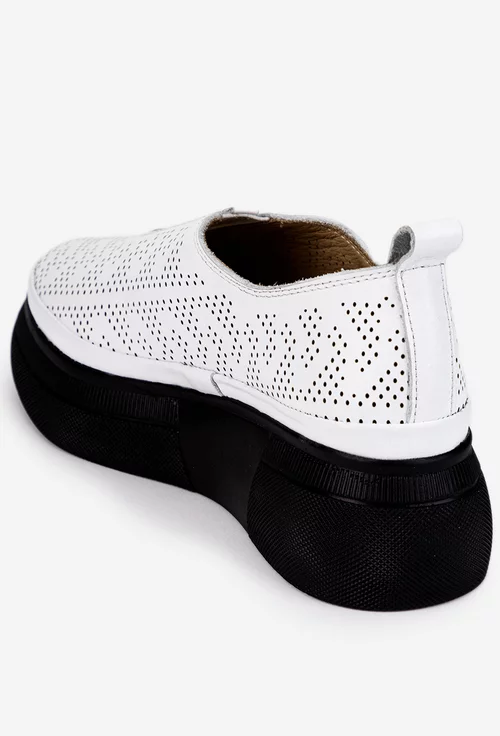 Pantofi dama din piele alba cu model perforat