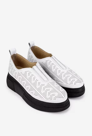 Pantofi dama din piele alba cu model perforat