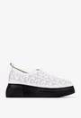 Pantofi dama din piele alba cu model perforat