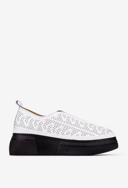 Pantofi dama din piele alba cu model perforat