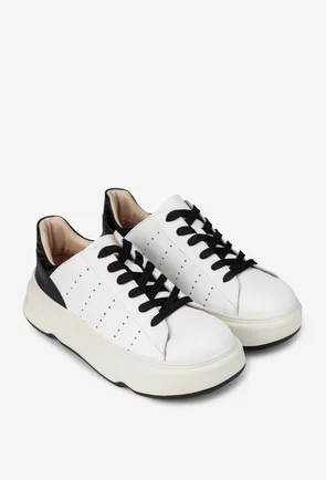 Pantofi dama din piele alba cu negru