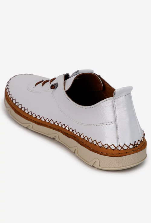 Pantofi dama din piele alba cu siret elastic