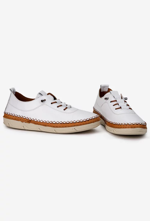 Pantofi dama din piele alba cu siret elastic