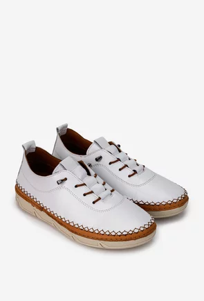 Pantofi dama din piele alba cu siret elastic