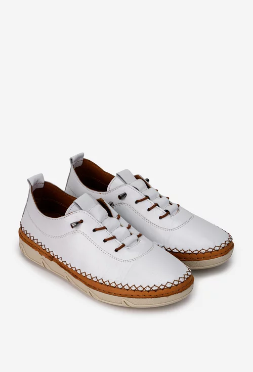 Pantofi dama din piele alba cu siret elastic