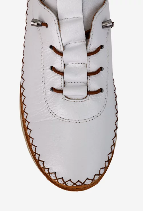 Pantofi dama din piele alba cu siret elastic