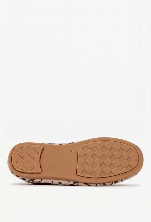Pantofi dama din piele bej cu imprimeu maro picture - 4