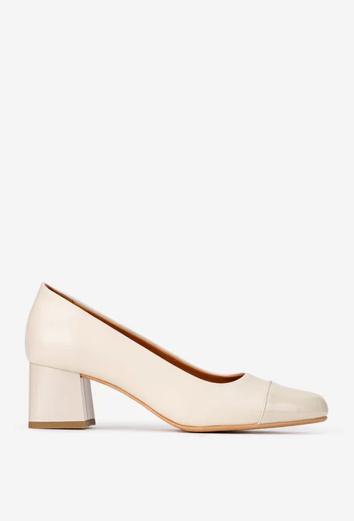 Pantofi dama din piele bej cu toc