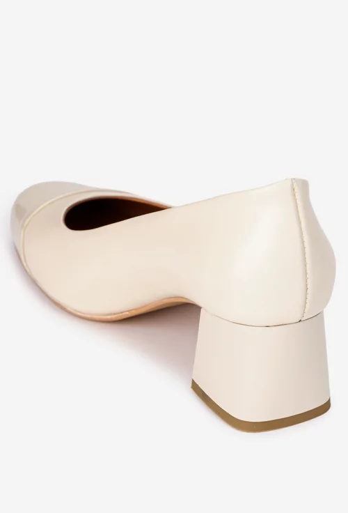 Pantofi dama din piele bej cu toc