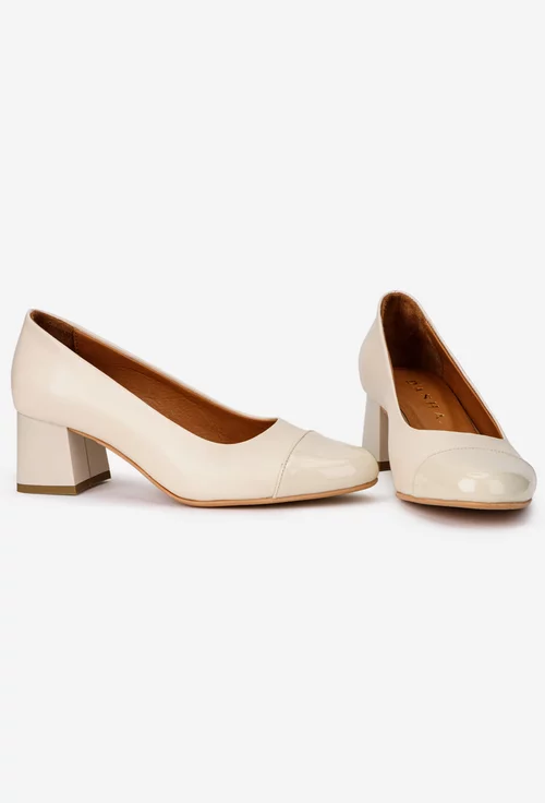 Pantofi dama din piele bej cu toc