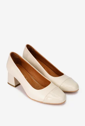 Pantofi dama din piele bej cu toc