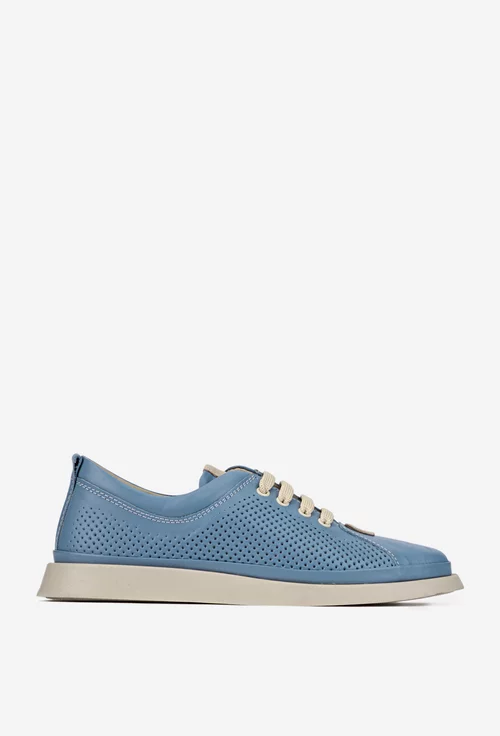 Pantofi dama din piele bleu cu detalii bej