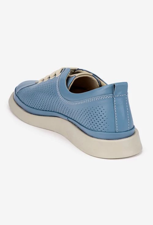 Pantofi dama din piele bleu cu detalii bej