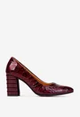 Pantofi dama din piele bordo cu model si toc deosebit