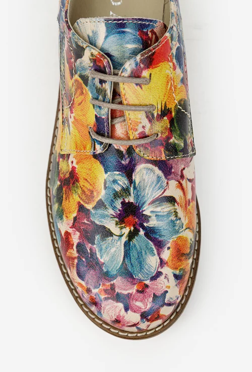 Pantofi dama din piele cu imprimeu floral multicolor