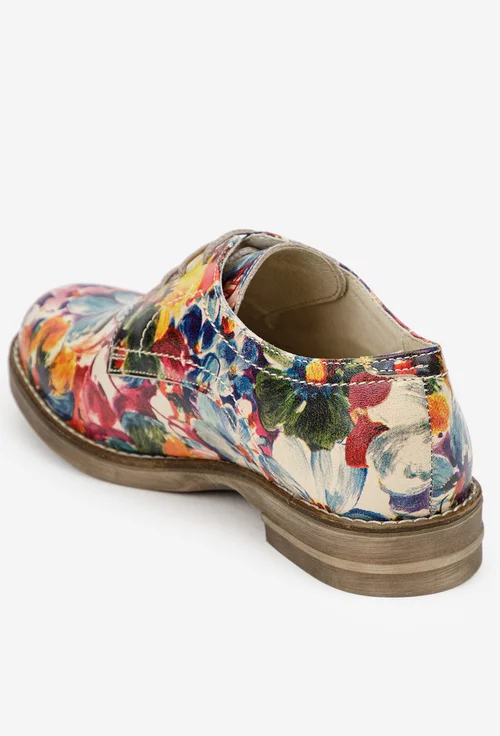 Pantofi dama din piele cu imprimeu floral multicolor