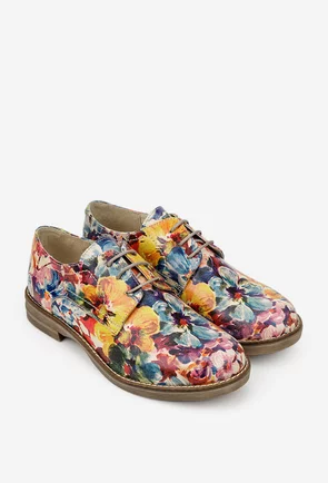 Pantofi dama din piele cu imprimeu floral multicolor