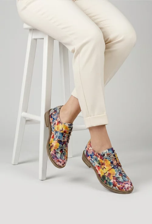 Pantofi dama din piele cu imprimeu floral multicolor