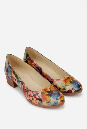 Pantofi dama din piele cu imprimeu floral multicolor