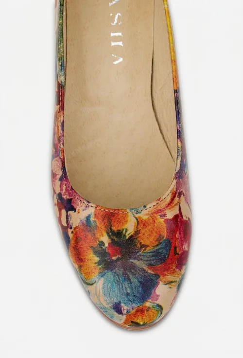 Pantofi dama din piele cu imprimeu floral multicolor