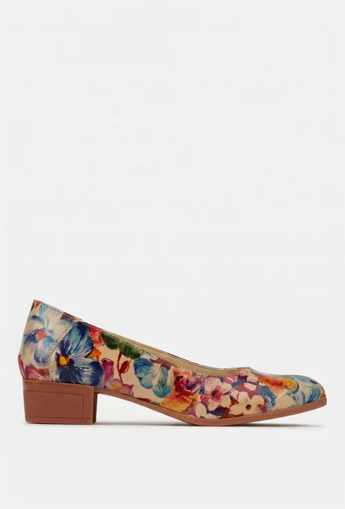 Pantofi dama din piele cu imprimeu floral multicolor