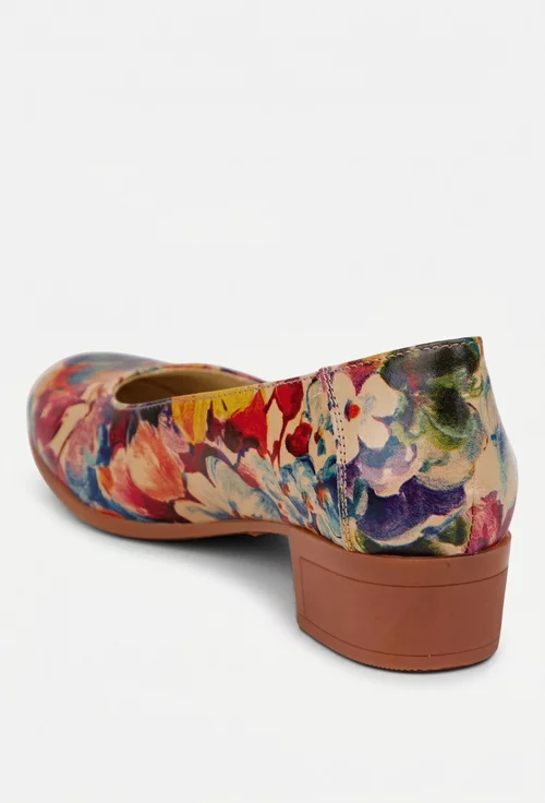 Pantofi dama din piele cu imprimeu floral multicolor