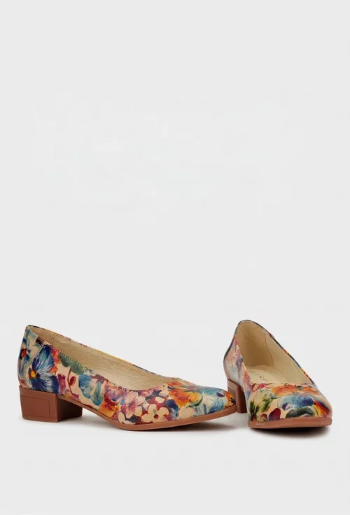 Pantofi dama din piele cu imprimeu floral multicolor