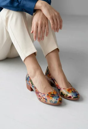 Pantofi dama din piele cu imprimeu floral multicolor