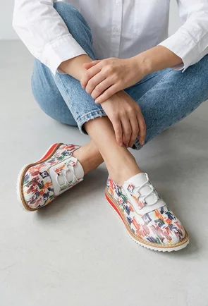 Pantofi dama din piele cu imprimeu multicolor