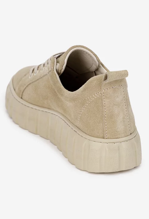 Pantofi dama din piele intoarsa bej
