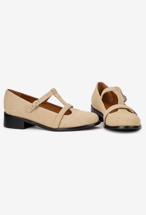 Pantofi dama din piele intoarsa bej